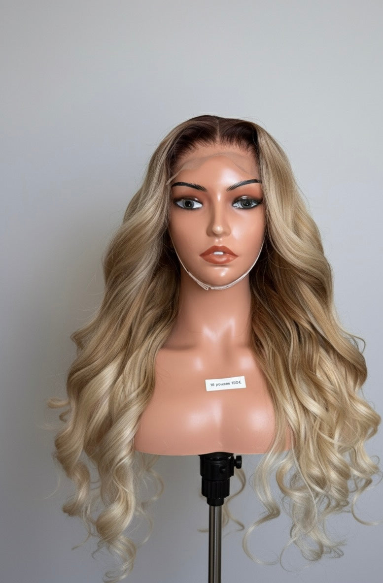 Perruque cheveux vierges glueless -ash blond Racine foncé